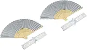Oshhni 2Pcs Chinese Folding Fan Wedding Favor Fan Novelty Props Foldable DIY Folding Handheld Fans White Card Paper Fans
