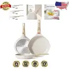 3-Piece Induction-Compatible Nonstick Frying Pan Set with Elegant Beige Finish