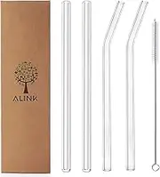 ALINK Glass Straws 9 in X 10 Mm Clear Straight Smoothie Straws with Cleaning Brush
