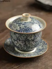 Blue White Covered Tea Cups Kung Fu Tea Sets High-end Ceramic Tea Making Bowls