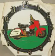 VINTAGE 1986 Ramar IND Plastic Clock Face Red Motorcycle 6"x5.75"