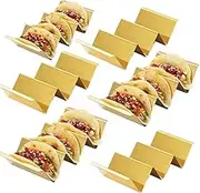 Gold Taco Holder Stand with Handles for Party, Set of 6 Stainless Steel Taco Tray, Rack Holds Up to 3 Tacos Each Stackable storage, Dishwasher Oven safe