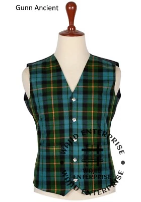 Scottish Handmade Gunn Ancient Tartan VEST 5 Buttons Formal Kilt WAISTCOAT Vest