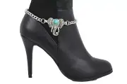 Fun Women Boot Chain Silver Metal Shoe Bling Turquoise Blue Bead Elephant Charm