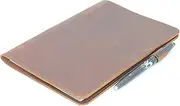 JJNUSA Compatible with Rocketbook Cover Smart Business Handmade Distressed Genuine Leather Notebook Cover for Everlast, Fusion, Wave Moleskin A4 with Pen Loop & Card Holder Letter 11" x 8.5" Brown