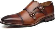 [La Milano] Mens Double Monk Strap Slip on Loafer Cap Toe Leather Oxford Formal Business Casual Comfortable Dress Shoes for Men