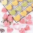 10Pcs/set Pink Biscuit Mold Hand Press Cookie Embossing Stamp Kitchen