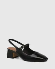 Lora Black Leather Slingback