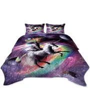 Crazy Funny Space Cat Riding Unicorn with Tacos and Rainbow Coverlet