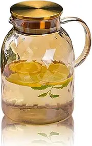 AEFPOYMXU 64 oz Amber Glass Pitcher with Lid and Spout Borosilicate Water Pitcher Bedside Water Carafe Vintage Glass Jug for Juice Coffee Iced Tea Hot Cold Beverage Lemonade Fridge 1.8L