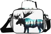 Moose Forest Silhouette Insulated Lunch Box for Women Men - Ideal for Work, Picnics - Includes Adjustable Shoulder Strap