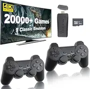 Retro Wireless Gaming Console with Plug and Play Buttons for Video Games, HD Classic Game Stick 64G, 9 Built-in Emulators and Over 20,000 Games and Two Wireless 2.4G Controllers