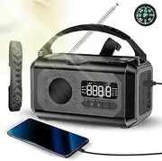 LAPOOH Emergency Crank Weather Radio with NOAA Weather Alert 12000mAh Solar Hand Crank Portable AM/FM/WB Radio with 3 Modes Flashlight/Reading Lamp/Cell Phone/SOS/Headphone Jack/Compass