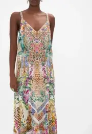 Camilla V Neck Midi Slip Dress Flowers Of Neptune Size M AU 12 US 8 RRP $699
