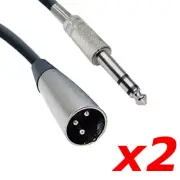 2 Pack - 10ft XLR 3-Pin Male to 1/4" Stereo TRS Shielded Microphone Mic Cable