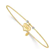 14k Two-tone Gold Diamond-Cut Heart w/Mom Bangle