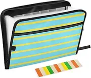 Blue-Yellow Horizontal Stripes Expandable File Folders 13 Pockets A4 Letter Size File Pocket Folders with Zipper Closure Paper Expanding File Folder for Business