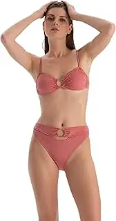 [Dagi] Women's Dusty Rose Fashion Knitted Non-Wired Padding Removable Strap Strapless Bikini Top, Dusty Pink