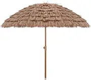 Thatched Folding Tilt Sun Shade 1.6M/2M/2.4M/3M Outdoor Hawaiian Straw Umbrella Umbrella UV Protection - Height Adjustable, Tilt, Easy Installation, For Garden, Patio, Pool, Balcony, Patio, Round
