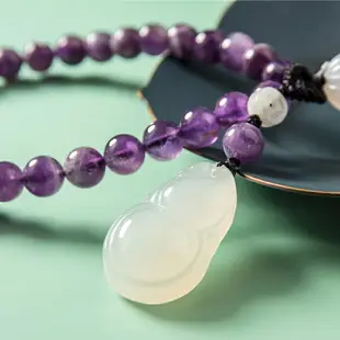 紫水晶 翡翠 玉髓葫蘆手串鑰匙扣掛件創意個性男女汽車鏈鎖匙圈環