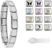 [ORNAROVI] Italian Charm Bracelets for Women, Italian Bracelet of 9mm Stainless Steel Links, Italian Charm Bracelet Charms Pack with Started Bracelet, Assorted Charms and Opening Tools