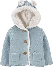 [Carter's] Unisex Baby Boys and Baby Girls Button Front Hooded Sherpa-Lined Cardigan Jacket