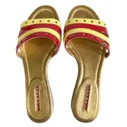 PRADA Flat Slide Sandals 2-Tone Patent Leather Womens 38/US 8 NEW in BOX Dustbag