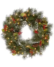 National Tree Company 24in Wintry Pine Wreath with Battery Operated Warm White LED Lights