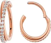 [Pierced Koala] 2PCS Titanium Implant Grade 16G Double Twist Gem Septum jewellery Hinged Segment Ring Body Piercing Nose Hoop Lip Clicker Tragus Daith Eyebrow Ring Helix Cartilage Rook Earrings