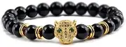 [Hofar] Leopard Beads Gemstone Bracelet Unisex Adjustable Stretchy Bracelet Elastic Lucky Bracelets Gifts