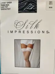 Silk Impressions Lycra Sheer Thigh Highs Lace Top Sandalfoot Black Size B