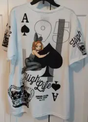 FRESH LAUNDRY MEN'S WHITE SHIRT HIGH LIFE ANIME SEXY BUNNY ACE SPADE LARGE NWT
