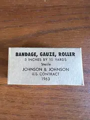 Vtg Johnson & Johnson Bandage Gauze Roller 3" X 10yds 1963 War U.S. Contract