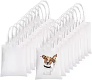 WHEATHUSK 20 Pieces Sublimation Canvas Tote Bags Bulk Blank Tote Bags Screen Printing Reusable Washable Polyester Grocery Bags for Heat Transfer Vinyl DIY Crafting White, 14x16 Inch, White