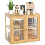 Extra Large Double Layer Bamboo Bread Box for Kitchen Counter, Bread Bin Farm...