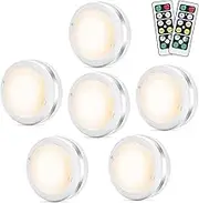 Under Cabinet Lights 6 Pack, Bawoo LED Puck Lights Remote Control, 4000K Natural Warm White Brightness Dimmable Battery Powered Touch Closet Cupboard Kitchen Wardrobe Lights