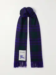 [Burberry] Burberry - Appliquéd Fringed Checked Cashmere Scarf - Green - One size One size Green