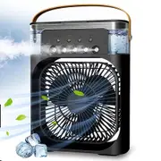 Portable Air Conditioner Evaporative Cooler Personal Quiet Cooling Fan 7 Colour LED Light Timer Wind Speeds Spray Modes Desk Nightstand Coffee Table Black