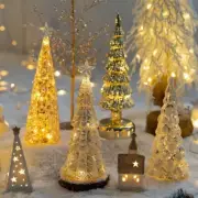 Christmas Tree Glass Night Light For Home Xmas Party Desktop Ornament LED Decor