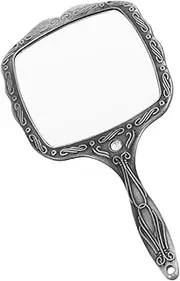 Beavorty DIY Handheld Makeup Mirror Vintage Handle Lightweight Portable Mirror for Daily Use