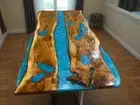 Epoxy Table Top, Wood Table, Coffee Table, Dining Table, Blue Resin River Table