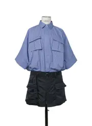 Sacai Panelled Striped Mini Shirt Dress 2,3 Blue Striped Navy