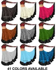 Flamenco Satin 25 Yard 4 Tier Skirt Belly Dance Spanish Dance Plus Size S65