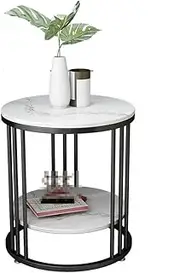 Exquisite Bedside Cabinets Marble Coffee Table, Household Balcony Bedroom Bedside Table Living Room Sofa Side Table Telephone Table Can Store Magazines Side Desk (Color : A, Size : 50CM*55CM)