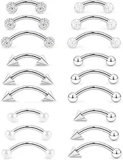 [Cisyozi] 20G 16G Eyebrow Rings Rook Daith Earrings Surgcal Steel Vertical Lip Rings Snake Eye Tongue Rings Curved Barbell Cartilage Helix Piercings Piercing Jewelry for Women Men 6mm 8mm 10mm Bar