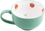 Soup Bowl with Handle Japanese-Style Breakfast,480ML Soup Bowls Mug Cup in China Porcelain Ceramic with Lid and Spoon Oven Microwaveable Microwave Safe for Milk-Green A