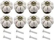 clarmonde 8 Ceramic Pumpkin Handle Pull Knobs Furniture Cabinet Drawer Knobs (White)