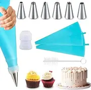 Piping Bags and Nozzles Set of 9 Pcs with Converter, Premium Stainless Steel Piping Nozzles for Decorating Cakes & Cupcakes