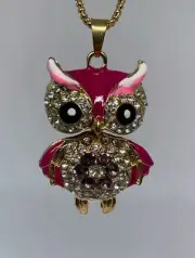 Betsey Johnson Crystal Rhinestone Gold Plated Enamel Bobble Head Fashion Owl