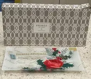 NIB Fringe Studio BOTANICAL WINTER HOLLY ROSE Long Rectangular Glass Tray